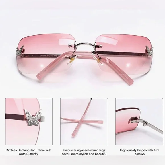 NWT Rectangle Y2k Sunglasses for Women, CLEAR OR PINK COLORS AVAILABLE - Picture 6 of 8